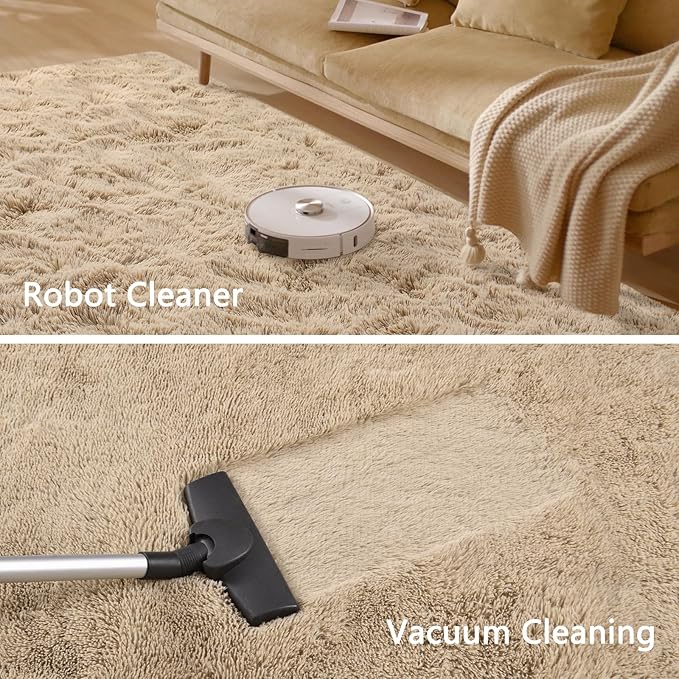 Nuttumico Fluffy Beige 8x10 ft Large Area Rugs for Living Room, Big Shaggy Floor Rug, Soft Plush Non-Slip Rectangle Carpet for Home Decor