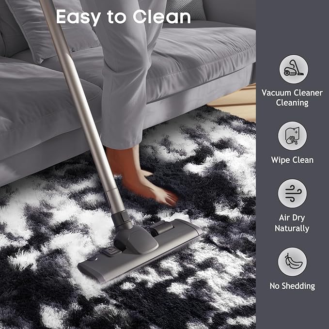 Ophanie Black and White Rugs for Bedroom Living Room, Fluffy Fuzzy Furry Carpet, Plush Soft Shaggy Bedside Indoor Floor 4x6 Area Rug for Kids Girls Boys Baby Teen Dorm Nursery Home Decor Aesthetic