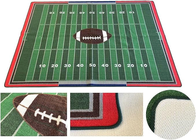 Mybecca Kids Rug American Football Field Rug 5'x7' (Approx:4'11" X 6' 10") Non-Slip Gel Backing (59" x 82") Children Area Rug for Playroom & Nursery