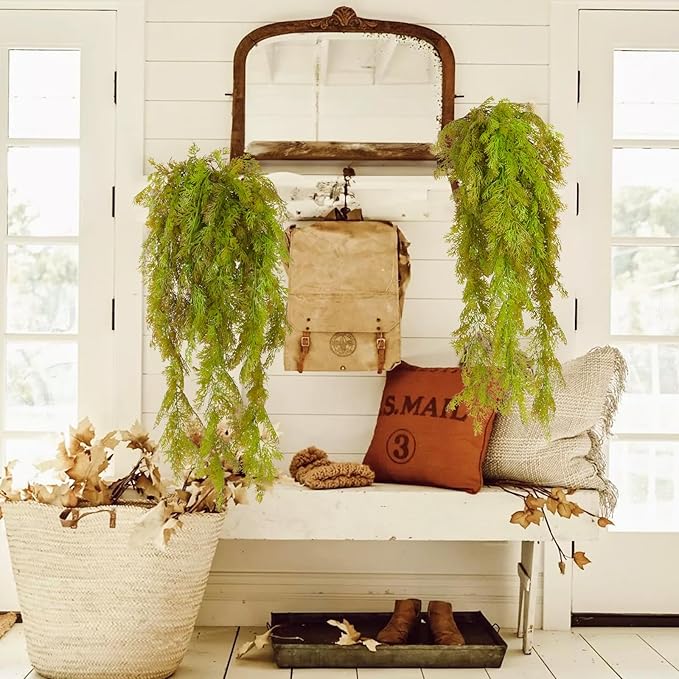 RECUTMS Christmas Artificial Plants Ferns Fake Vines Hanging Ivy Decor Plastic Greenery for Wall Indoor Outdoor Baskets Wedding Garland Pack of 3 (Autumn)