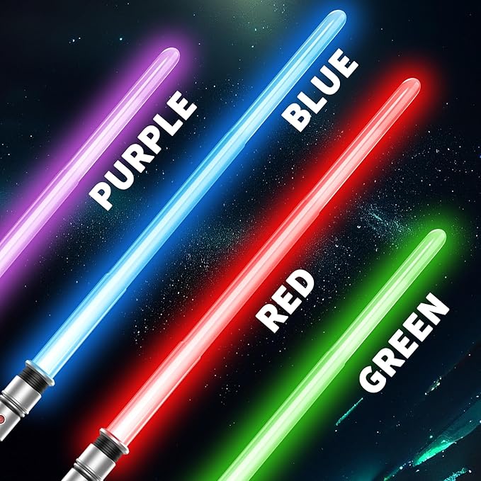 4 Pack of 4 Color Light up Sword Saber with FX Sounds(Motion-Sensitive) and Retractable Handle, Glowing in The Dark Dueling Sword for Kid Adult, Galaxy War Party, Birthday, Halloween Cosplay