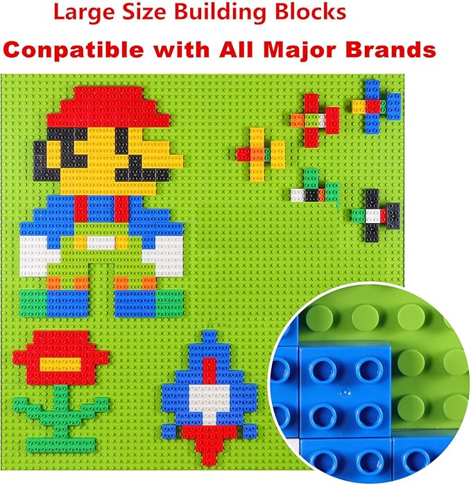 Build On Wall or Table - Customize Building Block Wall, 8 Pack (10" x 20") Self Adhesive Building Base Plate, 440 Pcs Compatible with All Major Brand Brick - Fastest Easiest DIY Fun Wall and Desk