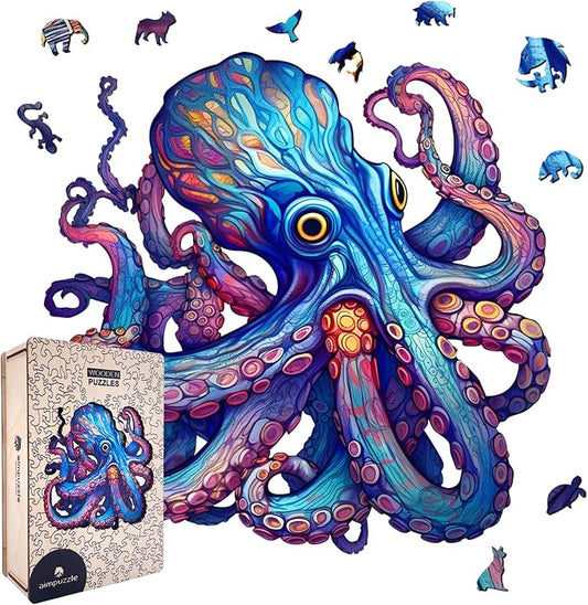 Wooden Puzzles for Adults, Octopus Wooden Jigsaw Puzzle, Premium Box Unique Shaped Ocean Puzzle, Wood Cut Puzzles, Best Family Ideas (L-11.4 * 11.4in-226pcs)
