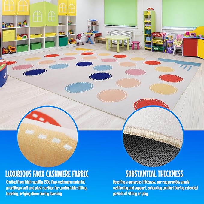 Hudson Comfort Classroom Rug 8x10 - Rugs for Elementary, Daycare, Nursery, and Playroom - Super Soft Non-Slip Carpet - Kids Fun Floor Mat for Playtime (Rainbow)