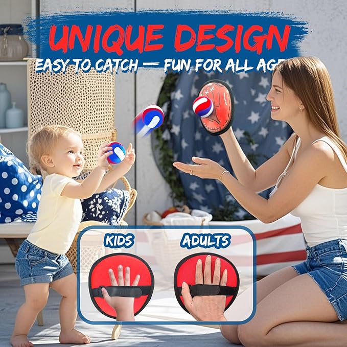 Toss and Catch Ball Game Set – Outdoor Toys for Kids, Toddler Yard & Beach Games, Sticky Ball and Glove Toy, Birthday Gift for Boys Girls Ages 3 4 5 6 7 8 9 10 (Upgraded Version)