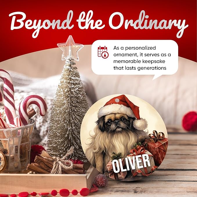 Pekingese Personalized Dog Ornament - Pet Ornament for Christmas Tree - 3" Round Ceramic - Printed in USA - Choose from 200 Breeds - Dog Mom & Dad - Xmas Decoration DOG0156