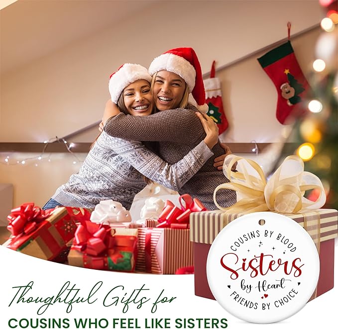 OASSIE Sister Christmas Ornaments Gifts for Cousins Female - Ceramic Christmas Ornaments 2025 for Tree Decor - Long Distance Cousins Sister Gifts for Women, Cousin Ornament for Xmas Decorations