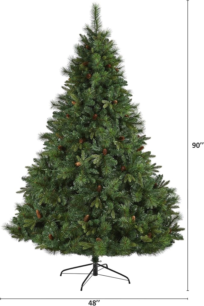 Nearly Natural 7.5ft. West Virginia Full Bodied Mixed Pine Artificial Christmas Tree with 600 Clear LED Lights and Pine Cones