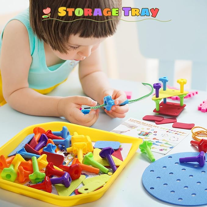 Peg Board Toy set 70Pcs DIY Building Stacking Toys for Kids 3-6 Years Old,STEM Educational Kids Toy for Brain Development,Montessori Sensory Toys,Upgrade Various Foam Board Plastic Lacing String Game