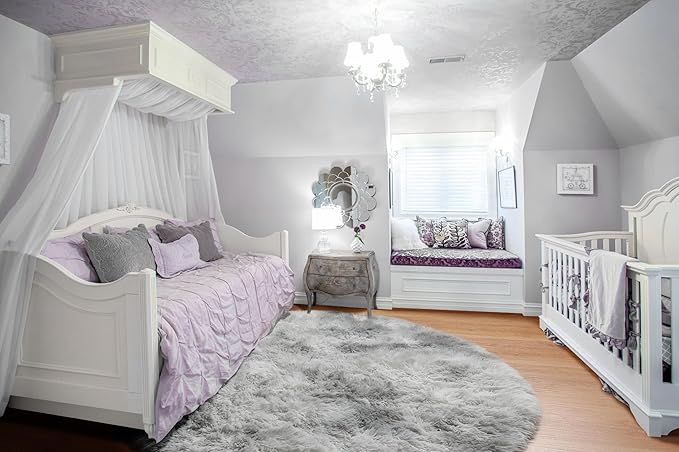 ONASAR Tie-Dyed Light Grey Round Area Rug 4ft, Ultra Soft Bedroom Circle Rugs for Kids Girls Teen Room, Fluffy Plush Shaggy Carpet Floor Mats for Baby Nursery Living Room Playroom Home Decor