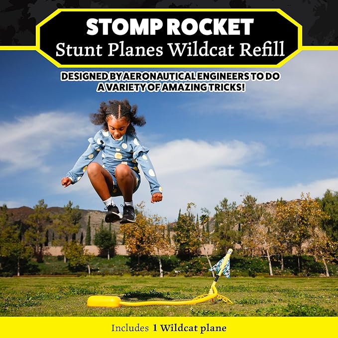 Stomp Rocket Stunt Airplane Refill, Wildcat Plane Launcher Toy for Kids - Airplane Toy Soars Over 100 Feet - Fun Outdoor Toys & Gift for Boys or Girls