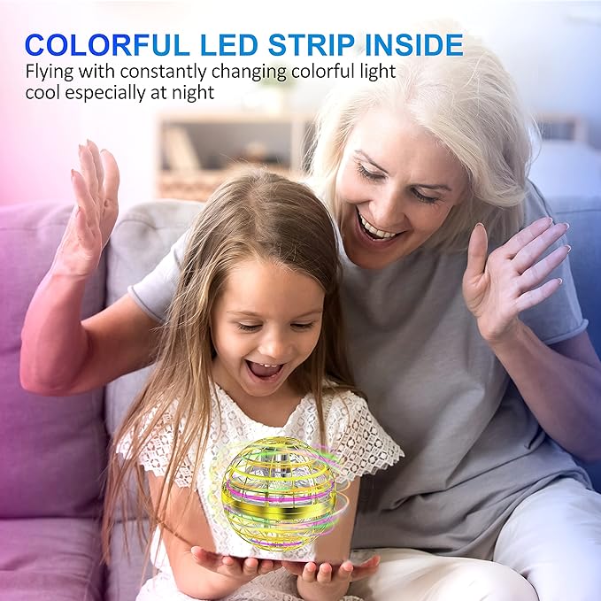 LEMATRIX 2025 Flying Orb Ball Toy, Hover Ball Boomerang Fly Fidget Spinner, Cool Toys Gifts for 6 7 8 9 10 11 12+ Years Old boy Girls Teens, Hand Mini Drone Cosmic Globe , Indoor Outdoor Toys(Golden)