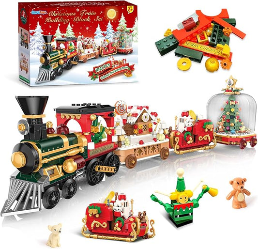1041 PCS Christmas Train Building Blocks Set for Kids Train Set with Santa Claus,Tree,Gingerbread House Building Kit, for Boys Girls Adults,Christmas Party Favors Decorations