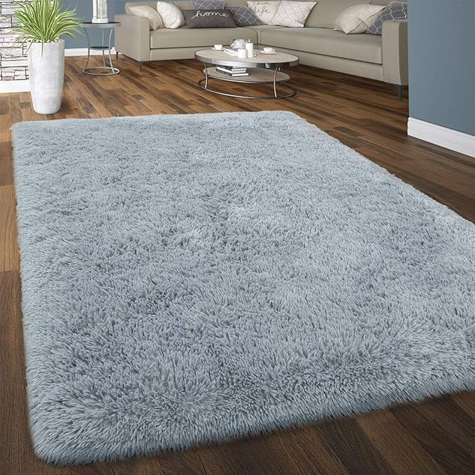 Ompaa Fluffy Area Rugs, Super Soft Shaggy Rug Fuzzy Long Fur Carpets for Bedroom Living Room Decor, 4 x 6 Feet Gray Blue