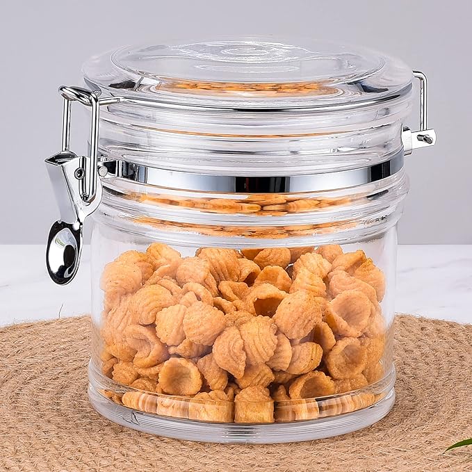 35 oz Reinforced Small Acrylic Canister with Locking Clamp, Airtight Flip Jar | Food Storage Container for Flour, Sugar, Coffee, Candy, Cookie etc