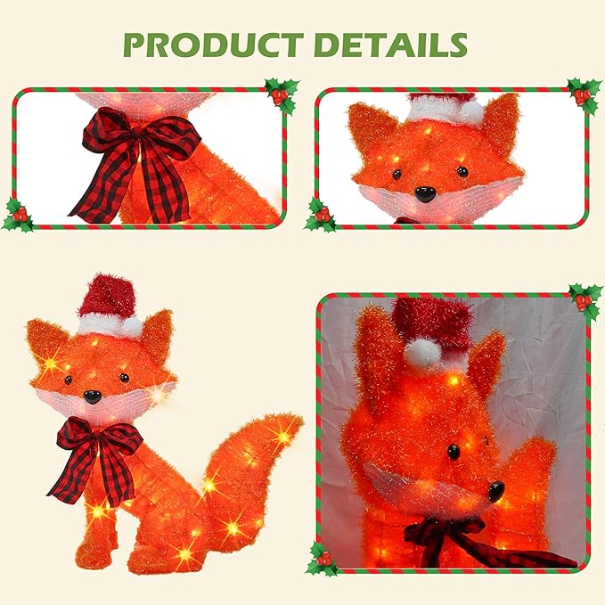 Dazzle Bright 3D 20in Lighted Christmas Fox, Christmas Decorations Outdoor Pre-Lit 35 L Fox with Lights, Light Up Xmas Decor for Indoor Outdoor Festive Holiday Garden Yard Lawn Patio
