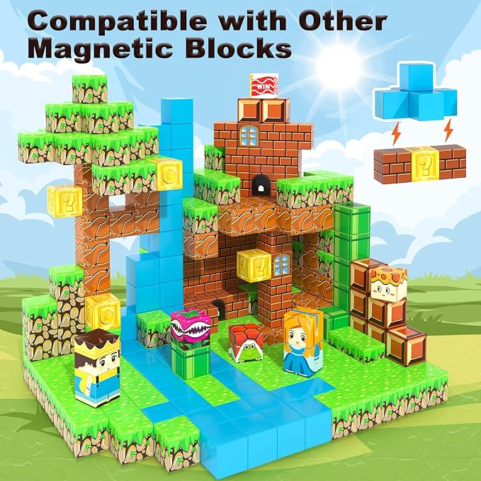 108PCS Magnetic Blocks Building Toys - Build Mine Magnet World Game Adventure Set 1'' Magnet Building Blocks Cubes Boys Girls Toys Ages 3-5 4-6 5-7 6-8 Kids Gifts for 3-12 Years Old