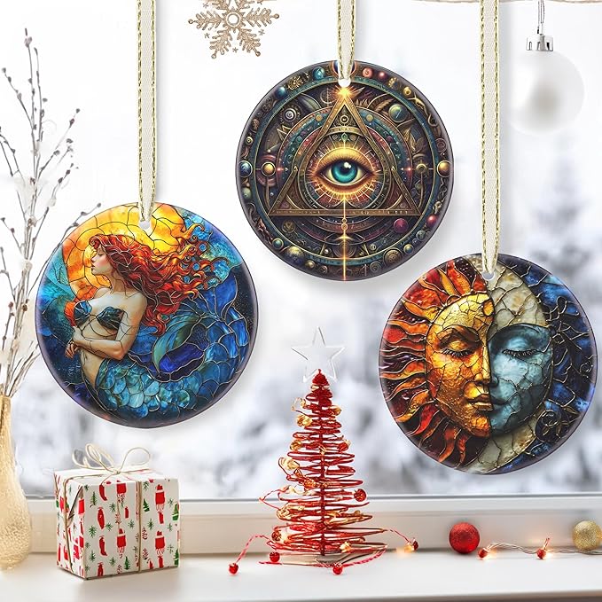 3.5 Inch Ceramic Christmas Tree Ornament, Wisdom Eye Christmas Ornaments, Heirloom Keepsake, Gift Exchange, Gift Idea, Bauble Present