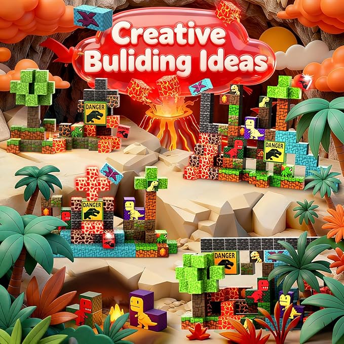 100 PCS Magnetic Blocks for Kids Ages 3 4 5 6 7 8 9 10, STEM Sensory Building Toys, Dinosaur Magnetic Toys, Christmas Birthday Gifts for Toddlers Boys & Girls