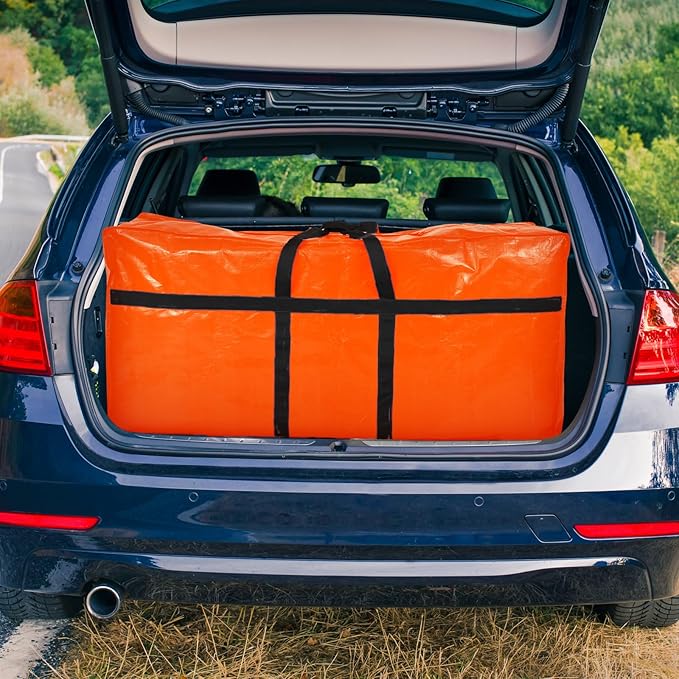 Windyun 4 Pack 57 Gallon Extra Large Storage Bags XXL Moving Bags with Zipper Handles Heavy Duty Jumbo Big Totes Box for Halloween Skeleton 4-12 Feet Christmas Tree Storage College Dorm Cloth (Orange)