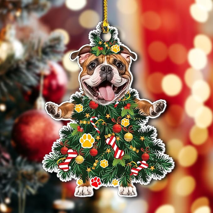 2025 English Bulldog Christmas Tree Ornament - Festive Holiday Acrylic Hanging Decoration with Adorable English Bulldog Dog - English Bulldog Christmas Tree Topper