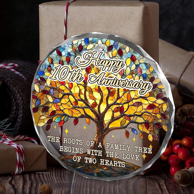10th Christmas Anniversary Wedding Gifts for Couples - Glass Christmas Ornaments 2025 for Tree Decorations - Anniversary Wedding Gifts for Women Men Him Her Husband Wife Parents Grandparents