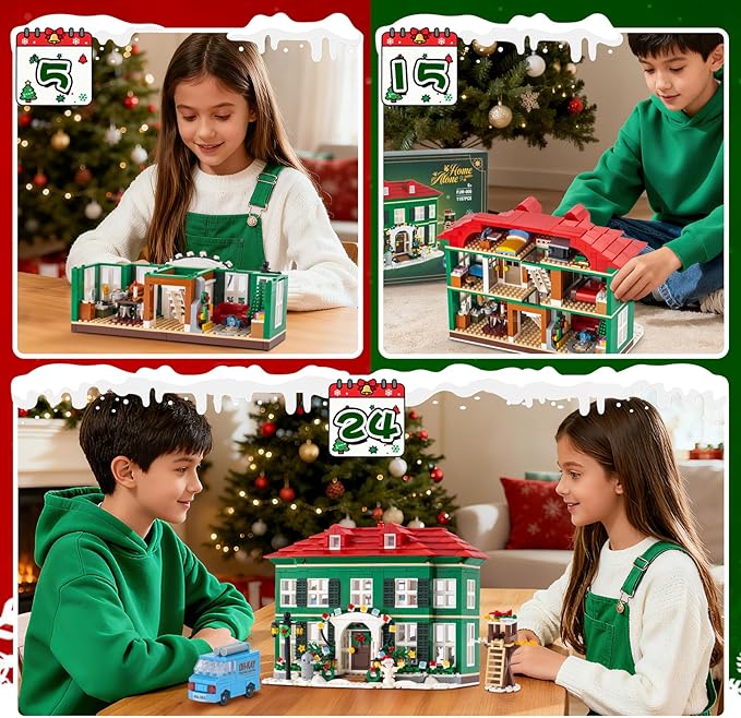 Christmas House Building Set with Light for Adults, NO Compatible with Lego House, 1187PCS Holiday Loness Home Boys Alone House Building Kits, Christmas for Movie Fans Friends Family