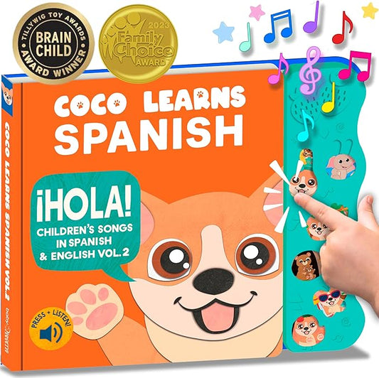 Musical Spanish Books for Kids 1-3, Spanish English Toys for Babies & Toddlers 1-3, Baby & Toddler Spanish Books, Bilingual Learning Toys 1 Year Old, Libros Infantiles en Español
