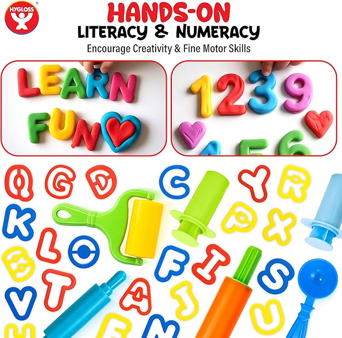 41-Piece Alphabet Cutters Set – ABC Letter and Number Mold Kit with Bright Colors – Educational Clay and Dough Tools & Accessories for Learning – Arts & Crafts for Kids Ages 2-4 – Strong and Durable