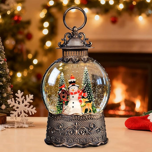 Christmas Snow Globes Lantern, Snowman and Christmas Tree Christmas Decorations Indoor, 6H Timer Battery & USB Powered Light Up Musical Snow Globes for Kids Women Adults Gift Thanksgiving Home Decor
