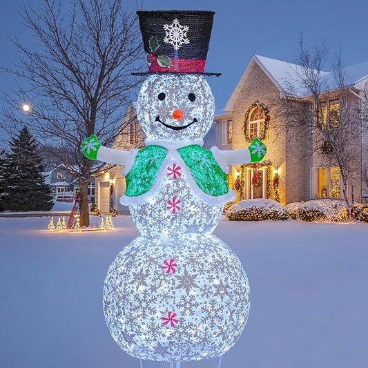 Lighted Snowman Christmas Decorations, 4.1FT Large Collapsible Outdoor Snowman with Green Scarf and Vest, Pop Up Snowman for Indoor/Outside Yard Xmas Lawn Decor