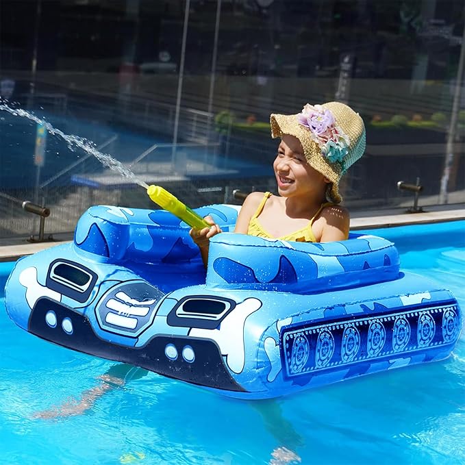 Inflatable Tank Pool Floats Kids - Jasonwell Toddler Pool Floaties Swimming Pool Tank with Water Cannon Gun Swim Floaty Rafts Lake Beach Party Pool Toys for Boys Girls Toddlers Kids