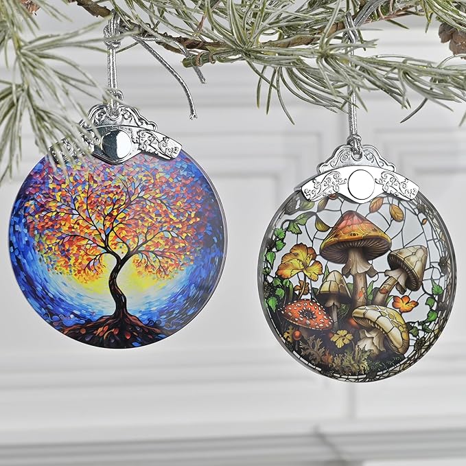 2025 Christmas Tree Ornament - Stained Glass Mushroom Holiday Decor, Christmas Decoration, Gift Idea for Friends, Exchange
