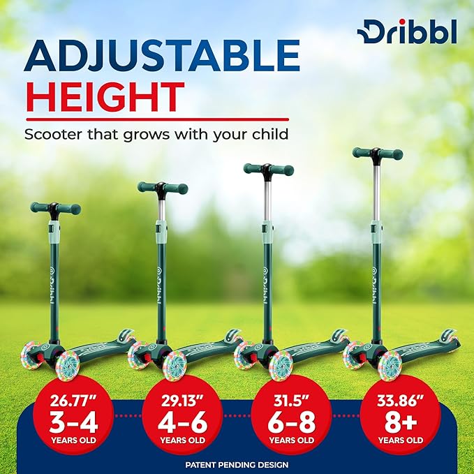 3-Wheel Kids Scooter - Lean-to-Steer Technology, Adjustable Height Handlebar, Wide Anti-Slip Deck, Scooter for Boys & Girls Ages 3+, Child Safety Approved, Support Riders Up to 165 lbs, Aqua