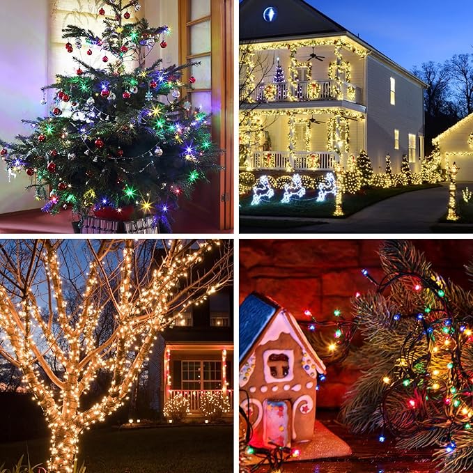 LetsFunny 300 LED Outdoor String Lights, 108FT Twinkle Lights with 8 Lighting Modes, Waterproof Ambient Aesthetic Lighting for Indoor & Outdoor Christmas Tree, Wedding, Party, Halloween Decorations