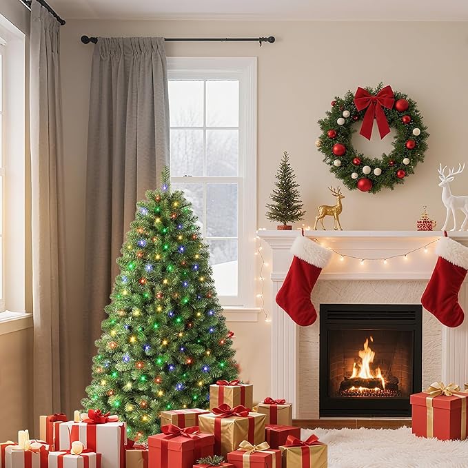 SHareconn 4ft Prelit Premium Artificial Classic Spruce Christmas Tree, 120 Warm White & Color LED Changing Lights, 382 Branch Tips, Perfect Choice for Xmas Decoration,4 FT