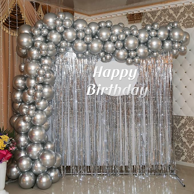 300 Pcs Latex Balloons Different Sizes 5/10/12/18 Inch Party Anniversary Balloons Bulk for Birthday Wedding Baby Shower Party Decoration(Metallic Silver)