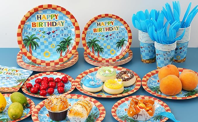 168pcs Cartoon Hedgehog Party Supplies Hedgehog Theme Birthday Decorations Tableware Set Paper Plates and Napkins Serves 24