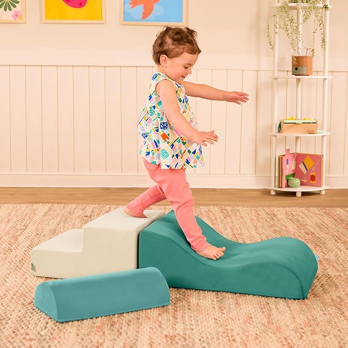 B. toys- Sensory Foam Building Shapes for Toddlers - 3-Piece Climbing Set with Stairs, Ramp & Half-Cylinder - Machine Washable Baby Toys with Removable Covers - Indoor Play Equipment for 12+ Months