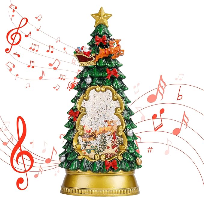 Christmas Snow Globe Lantern,Christmas Decorations Indoor for Home,with 6H Timer Musical Snow Globes,Battery or USB Powered Swirling Glitter Christmas Tree Snow Globes,Gifts,Santa Claus
