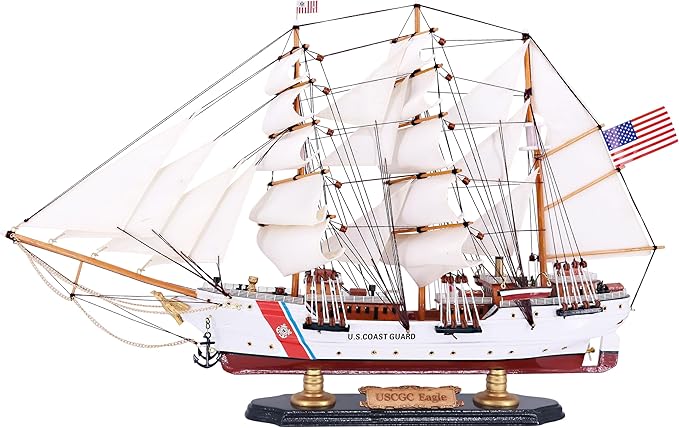 24" U.S. Coast Guard Eagle Ship Model, Highly Detailed Wooden Replica Sailboat Decor, Sailing Ship Gift for Father's Day, Sailboat Decor