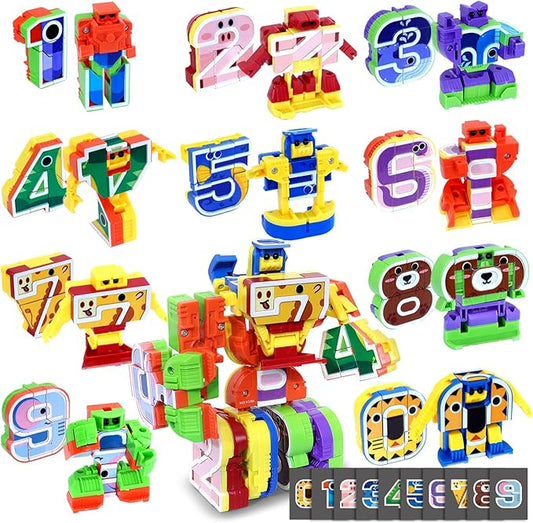 Animal Number Robots Transformers Toys 10-in-1 – STEM Learning Toys for Kids Ages 3+, Number Blocks with 10 Digital Cards, Convertible to Mega Robot (ABC Zoo Series)