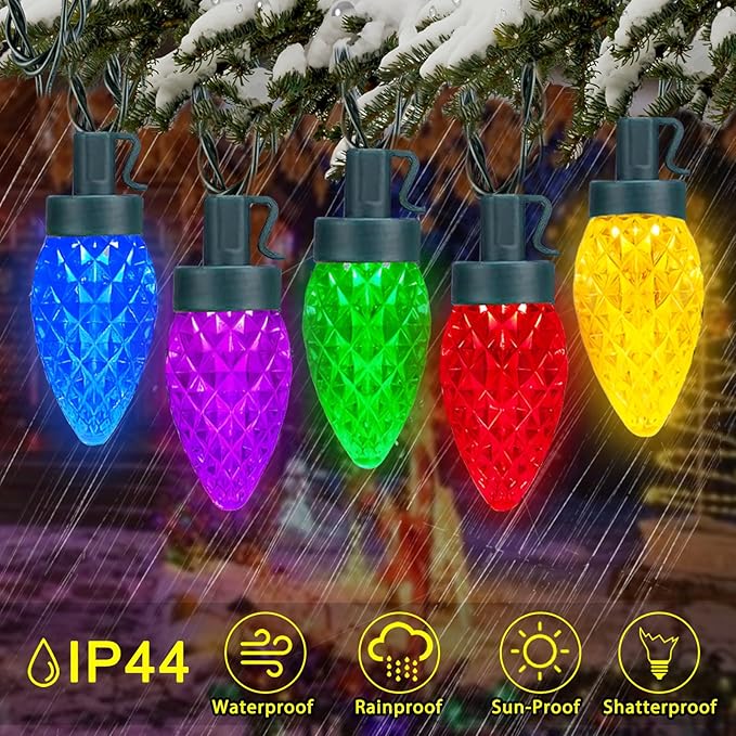 50 LED C7 Christmas Lights, 31.8FT C7 Christmas Strawberry String Lights Vintage Christmas LED String Lights Plug in Waterproof for Indoor Room Outdoor Party Garden Yard Roof Tree Christmas Decor
