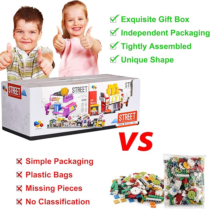 8 Packs Mini City Shop Street View Building Blocks Kit,MOC Construction Creative Educational Kit with Hair Salon & Café Store,Girls Boys Dream Toy Set,Christmas Birthday Party Favors for Kids