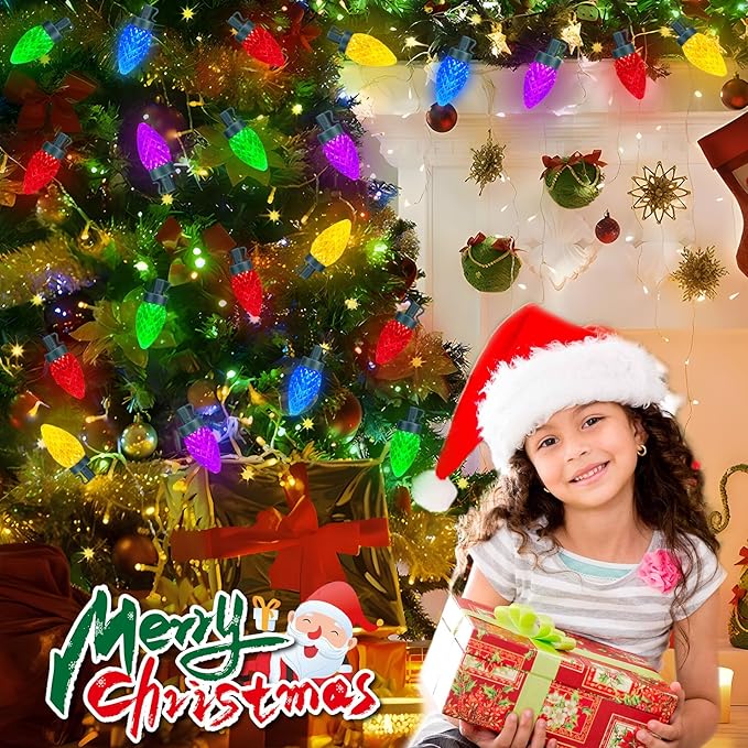 50 LED C7 Christmas Lights, 31.8FT C7 Christmas Strawberry String Lights Vintage Christmas LED String Lights Plug in Waterproof for Indoor Room Outdoor Party Garden Yard Roof Tree Christmas Decor