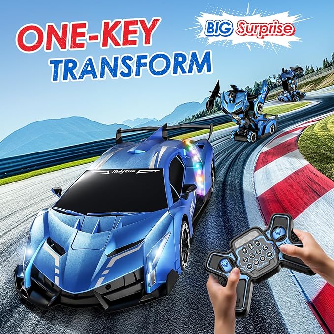 Holyton Transform Remote Control Car, Transform Robot RC Cars,1:10 Scale,Toy Car with STEM Programming,One-Button Robot, LED Lights,Sound Effects, Ideal Gift for 5 6 7 8 9 10 11 12 Years Old Boy