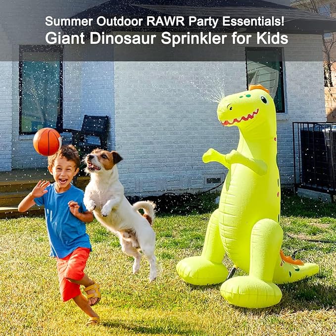 Float Joy Sprinkler for Kids Outdoor Play Water Sprinkler Inflatable 5.5ft Giant Dinosaur T-REX Great Gift for Kids and Adults Water Toy for Pool Party Decorations Summer Yard Party
