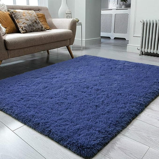 Ompaa Fluffy Rug, Super Soft Fuzzy Area Rugs for Bedroom Living Room - 3' x 5' Large Plush Furry Shag Rug - Kids Playroom Nursery Classroom Dining Room Decor Floor Carpet, Light Navy