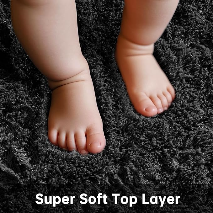 Ophanie Round Rug 4Ft Black Circle Area Rug, Room Decor for Men, Fluffy Fuzzy Bedroom Carpet, Plush Soft Shaggy Living Room Rugs for Kids Home Decor Aesthetic, Nursery