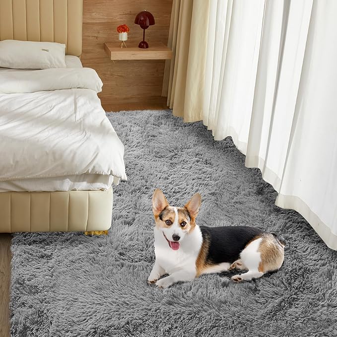 Ultra Soft Rug for Living Room, 9X12 Fluffy Shag Area Rug for Bedroom, Modern Shaggy Carpets Fuzzy Rug for Teens Dorm Nursery Home Decor Aesthetic, Upgrade Anti-Skid Durable, Grey